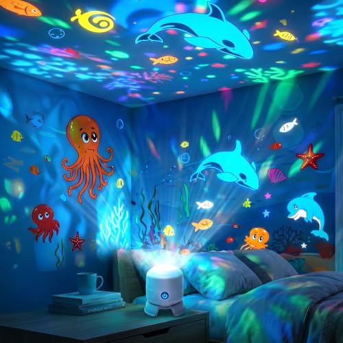 YAUNJI Dynamic Rotating LED Projector Light, 2026 New 360° Rotating Ocean Wave Night for Cozy Room Decor, Multi-Angle Projection Base Ceiling Projector Night Light for Adults Bedroom Home (AA)