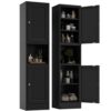 YAUWOH 2-Door Metal Storage Cabinet, Tall Slim Pantry Organizer with 3 Adjustable Shelves (120LBS/Shelf), Anti-Tipping Waterproof Cabinet for Bathroom/Kitchen/Home Office/Small Spaces, (1PC,Black)