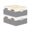 Yawinhe Fabric Storage Baskets, Foldable Closet Organizer for Shelves, Large Boxes with 3 Handles, Canvas Bins for Clothes, White/Grey, 12.99''Lx9.05''Wx7.87''H, 4-Pack