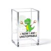 YAZMEEN Funny T-Rex Gift Acrylic Pen Holder - Inspirational Birthday Gift for Women, Men, Coworkers, Dinosaur Lovers - Now I am Unstoppable Desk Organizer - Office & Home Desk Decor