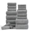 Ycosy 18 Piece Bath Towels Set,100% Microfiber Family Bathroom Towel with Hanging Loops-6 Bath Towels,6 Hand Towels,6 Washcloths,Quick Dry Highly Absorbent Shower Towel for Bathroom,Hotel,Spa-Grey