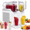 YDBMY Slushie Maker Machine, Double-Tank Ice Cream Machine, 550W Touch Screen, Self-Cleaning, Kid Lock, Stainless Steel Cold Drink Device for Café, 2L Capacity