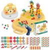YDuupxe Montessori Play Toolbox, ABS Toddler Power Tools Creative Engineering Building Kit, 204 Piece Pegboard Construction Set with Electric Drill for Boys Girls Preschool DIY Play (Yellow)