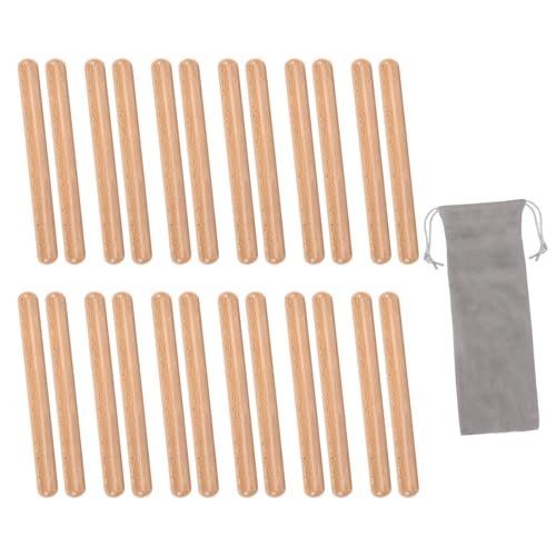 YDuupxe Wooden Rhythm Sticks, Beech Wood Claves Set of 12 Pairs, Polished Smooth Finish, Clear Balanced Tapping Sound, with Storage Bag for Kids Classroom Orff Music Activities