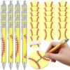 Yeaqee 32 Pcs Sports Pens Set Include 16 Black Ink Ballpoint Pens 16 Sticky Note Pad Sport Gifts Bulk for Office Home Sports Fan Gifts Supplies(Softball Theme)
