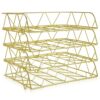 Yeaqee 4 Tier Stackable Gold Desk Organizer Paper Tray Rack Metal Letter Desk File Organizer Horizontal Holder File Trays for Office Desktop Supplies and Accessories