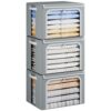 Yecaye Clothes Storage Bins with Metal Frame, 40L Foldable Clothing Storage Bins with Lid, Stackable Zippered Clothes Storage Bags, Oxford Fabric Organizer Box With Clear Window＆ PU Leather Handles