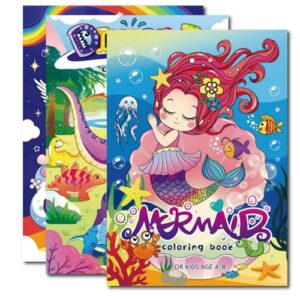 YECHISY 3 Pack Coloring Books for Kids: Funny Coloring Activity Books for Boys, Girls Ages 4–8, Cute Unicorn, Dinosaur & Mermaid Drawing Books for Travel, Party Favors (180 Pages Total)