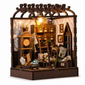 YEIBOBO！DIY Miniature Dollhouse Kit with Warm LED Lighting, Beginner-Friendly 1-2 Hour Wooden Craft Project, Vintage Apothecary Room Desk Decor Gift for Women