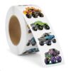 YEKNOSA 500PCS 1.5-inch Monster Truck Stickers 10 Styles Sticker Rolls Self-Adhesive Waterproof Vinyl Monster Truck Stickers for Party Favors DIY Envelopes Classroom Rewards