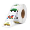 YEKNOSA 500pcs Cartoon Vehicle Stickers Roll 12 Designs 1.2 Inch Waterproof Self-Adhesive Labels for Luggage Helmets Notebooks Skateboards Water Bottles Gift Packaging