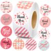 YEKNOSA Thank You Stickers Rolls500 pcs 1.2-Inch 10 Designs Self-Adhesive Waterproof Vinyl for for Gift Bag Envelope Wedding Thanksgiving Business