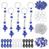 YELARXI Bead Keychain Making Kit, DIY Beadable Keychain Bars Making Alphabet Letter Key Rings Craft Set Heart Shaped Keyring Colorful/Blue Football & 564 Pcs -for(Charm/Gifts/Party Favor)