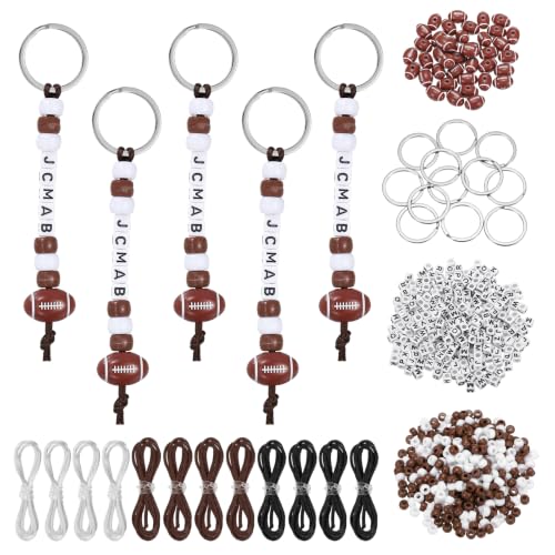 YELARXI Bead Keychain Making Kit, DIY Beadable Keychain Bars Making Alphabet Letter Key Rings Craft Set Heart Shaped Keyring Dark Color/Soccer & 564 Pcs -for(Bag Charm/Gifts/Party Favor)