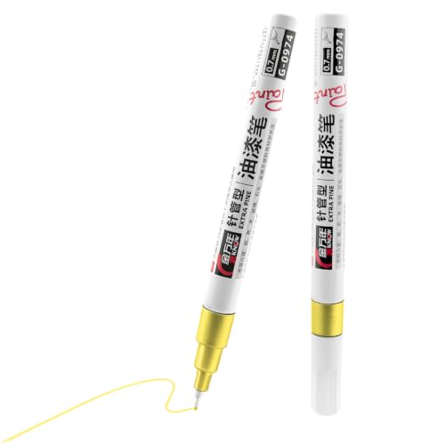 Yellow Paint Pen, 2 Pack 0.7mm Extra Fine Tip Oil Based Waterproof Marker, Permanent Marker for Metal Wood Plastic Rubber Paper Fabric Stone, Precision Touch Up Pen for Car Scratch Model Art Craft