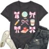 YERKOP Teacher Shirts for Women Coquette Bow Teach T-Shirt Kindergarten Teaching Life Tee Tops Grey