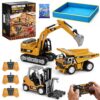 YESHIN RC Construction Vehicles, 3PCS Mini Alloy Remote Control 1:64 Scale with Sandbox, APP Programmable Path & Bluetooth Remote, LED Lights Sound, Birthday STEM Gift for Boys Girls