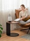 YESWOOD Round Coffee Table, Solid Walnut Wood Top Coffee Table with Oak Legs, Mid Century Morden Living Rooom Table, Small Coffee Table for Bedroom Balcony Living Room (18.35" D x 18.42" H)