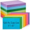 Yexiya 500 Pcs Colored Index Cards 5 x 8 Inch Blank Flash Cards 7 Vibrant Colors Thick Note Card Without Grid Lines for University Note Taking Office Home Planning Supplies