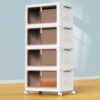 YFXCVSL 4 Tier Plastic Storage Bins with Lid 23QT, Stackable Storage Containers with Wheels, Folding Storage Boxes, Stackable Storage Bins, Organizers and Storage for Living Room,Office,Dorm
