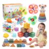 YHHYTOY 6-in-1 Montessori Baby Toys 0-6 6-12 Months, Infant Teething Toys Soft Stacking Blocks Rings Shape Sorter Sensory Fidget Spinners for Toddler 1-3, First Baby Gift Set for 6 Month Old Girl Boy