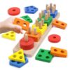 YHHYTOY Montessori Toys for 1 2 3 Year Old - Wooden Baby Stacking Toys Sensory Educational Shape Sorter Color Sorting Toy for Toddlers 1-3, Preschool Learning Birthday Gifts for Baby Girls Boys Kids