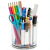 Yieach 360 Rotating Acrylic Clear Pen Holders and Pencil Cups for Desk,Small Cute Desk Organizers Accessories and Makeup Brush Holder,Spinning Pencil Caddy School Supplies Organizer for Teacher,1PCS