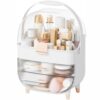 Yieach Countertop Makeup Organizer With Lid,Large Skincare Organizers With 2 Drawers,Dustproof Cosmetic Display Cases for Bathroom,Dresser,Lotion,Beauty,Skin Care Holder,Makeup Storage Organizer,White