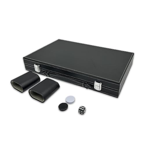 YIJU Backgammon Board Game Set Backgammon Set Portable Case Folding Board with Dice Cups Dice and Checkers PU Leather Case with Handle Suitable for Family Game Night Travel Tabletop Play 380x230x55mm