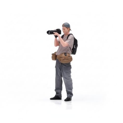 Yiju Miniature Figure Photographer Figurine Resin Model Statue Collectible with Camera and Backpack Hand Painted Details Suitable for dioramas Display Shelves Creative Scene setups Hobby Collections