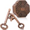 Yilloog 2 Pcs Brain Teaser Puzzles for Adult Teen 3D Metal Logic Puzzle Set Iq Education Challenge Game Toy Unlock Interlocking Puzzle Gift for Family Classroom Party Favor(Compass Box Key Lock)