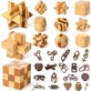Yilloog 30 Pcs Back to School Gifts Brain Teaser Puzzles for Kids Adults Wooden Metal Brain Teaser Puzzles Game 3D Wooden IQ Challenge Game Wire Unlock Desktop Toys for Family Party Favor Travel Pouch