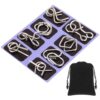 Yilloog Metal Wire Puzzle Set of 8 with Pouch, Brain Teaser Puzzles IQ Test Ring Disentanglement Unlock Interlock Game Trick Metal for Party Favor Challenge(D Style)