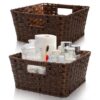 YIMITEE 2 Pack Woven Storage Baskets, Large Poly Wicker Organizer Bins for Shelves, Plastic Waterproof Organizing Cube Container, Storage Boxes with Handle for Closet Pantry,12" x 12" x 6"