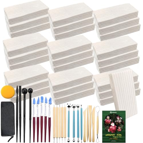 Yinder 24.6 Lbs Oven Bake Polymer Clay White with 25 Pcs Pottery Tools Kit Non Toxic DIY Clay for Modeling, Figurines, Miniatures, Jewelry, Pottery Projects Adult Arts for Beginner Crafters