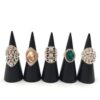 Yingluno 10Pcs Wood Cone Ring Holder Vintage Black Finger Jewelry Display Stand Solid Wood Finger Trinket Stand Storage Organizer Jewelry Ring Stack Showcase