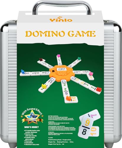 Yinlo Mexican Train Dominoes Set,Double 12 Dominoes with Train Sound Effect, Portable Travel Games, 91 Tiles Colored Number Domino Game Set with Aluminum Case, Ideal Gift