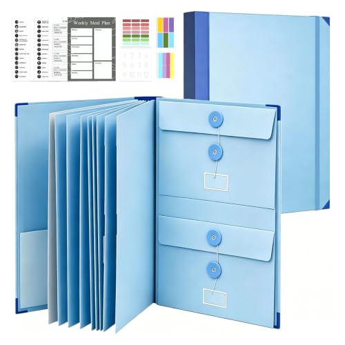 YINOSUNDAY Important Document Organizer, in Case I Die Binder Organizer with Labels, Folio Folders with 12 Pockets, Acid-Free Folder for Documents, Certificates, Passports, Wills, Photos, and Letters