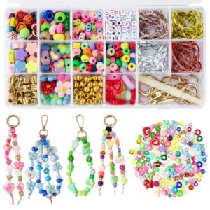 Yiranok 528PCS DIY Beaded Keychain Kit for Adult Women,Acrylic Heart Star Flower Alphabet Bag Beads Charms Crafts Key Chain Making Supplies