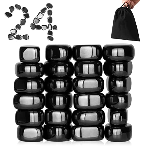 YISHIDANY 24pcs Black Large Fridge Magnets Stones Science Kit, Irregular Polished Magnetic Whiteboard Locker, Home Kitchen Refrigerator Magnets, Neat Perfect Decorations Gifts Teacher Researcher