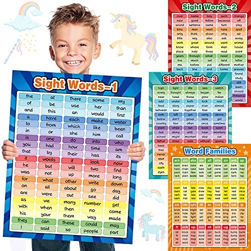 Yisong 4 Sheets Sight Words Poster Extra Large Educational Word Families Chart Posters Classroom Learning Decoration for Preschool, Classroom, Homeschool, Playroom