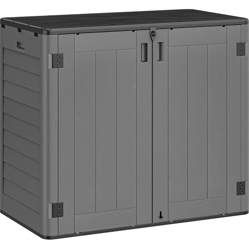YITAHOME 30 Cu Ft Outdoor Storage Shed, Waterproof Storage Cabinet for Bike & Garden Shed, Horizontal Outdoor Storage Shed for Garage, Pool Storage, Dark Gray & Black