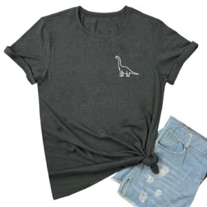 YITAN Women Cute Tops Dinosaur Graphic Tee Shirts Dark Grey XX-Large