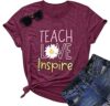 YI XIANG RAN Teacher Graphic T-Shirt Summer Teacher Gift Teach Love Inspire Shirt Womens Inspirational Tees Tops (Purple Red, Small)