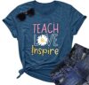YI XIANG RAN Teacher Graphic T-Shirt Summer Teacher Gift Teach Love Inspire Shirt Womens Inspirational Tees Tops (Blue-2, Small)