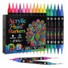 YJ Axioartis 72 Colors Acrylic Paint Markers, Dual Tip with Fine Tip and Brush Tip Pens for Stone, Wood, Calligraphy, Canvas, Ceramic, Metal, Glass, Rock Painting, DIY Crafts
