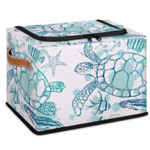 YLYNIU Sea Turtle Ocean Storage Bins With Zipper Lid, Collapsible Trunk Organizer, Car Organizers and Storage Bins with Lids, Decorative Storage Boxes with Handle, Home Storage Baskets for Organizing