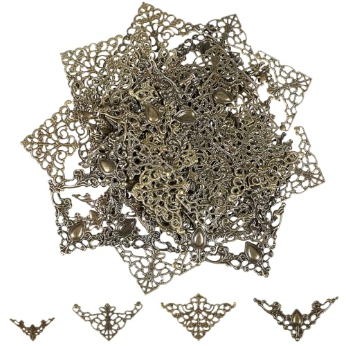 Ymapinc 100pcs Metal Book Corner Protectors, 4 Styles Vintage Photo Album