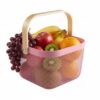 Ymeibe Mesh Steel Storage Organizer Basket Fruit Basket Bin with Wood Handle Ideal for Kitchen Bathroom Picnic Baskets Pantry Cabinets Storage Home Decor (Pink)