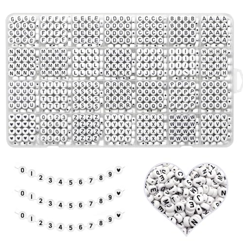 YMSDZHL Alphabet Beads A-Z 1300+Pcs Letter Beads, Acrylic 4x7mm Round Letter Beads Kits,Black Digit and Colorful Smile Beads for Bracelets Necklaces DIY Jewelry Making (Black,1300+PCS)